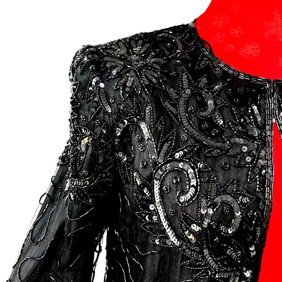 JMD New York black silk cocktail jacket size S beads & sequins NEW OLD STOCK - Picture 5 of 13